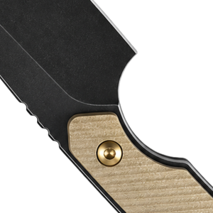 Cuchillos de hoja fija Black Blade con mango texturizado beige, herrajes dorados y funda protectora negra para uso en camping al aire libre. - Product Image 4