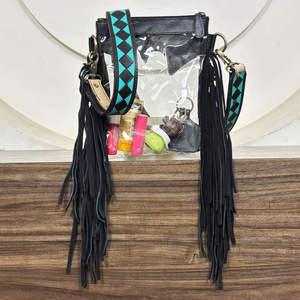 Bolso de Mano Transparente de Cuero Genuino de Primera Calidad con Patrón a Cuadros y Flecos, Estilo Vaquero, Bolso de Hombro Cruzado Transparente para Mujer - Product Image 6
