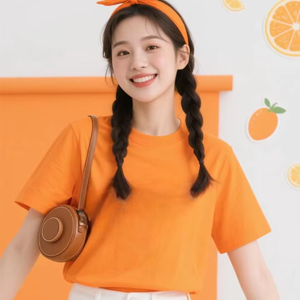 Camiseta Ecológica Estampada (con Estampado Gráfico) para Mujer, Informal, Transpirable, Resistente al Encogimiento, 95% Algodón, Tejido de Punto, Corte Regular, Color Naranja - Product Image 1