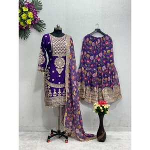 Conjunto de Fiesta Indio y Pakistaní de Diseñador, Top, Pantalón y Dupatta con Encaje Elegante - Product Image 5