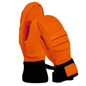 Mitaines thermiques orange avec revers noir pour les sports d'hiver en plein air, gants chauds en polyester doublés de fausse fourrure - Product Image 5