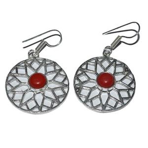 Pendientes de piedras preciosas de ónix rojo chapados en plata Unisex estilo religioso clásico con abalorios de ágata Esmeralda perla diamante - Product Image 3