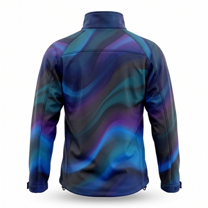 Chaqueta Deportiva Impermeable con Cierre Completo y Cuello Alto, Diseño Sublimado con Ondas Púrpuras, Gráficos Personalizados, Impresión Fluida, para Actividades al Aire Libre - Product Image 2