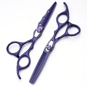 Ciseaux de coiffeur en acier inoxydable violet de 6 pouces avec revêtement de couleur et étiquette personnalisée Ciseaux de coupe de cheveux pointus avec cible de beauté - Product Image 2