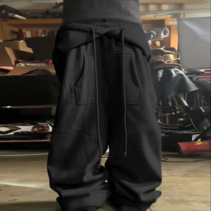 Custom Grey Baggy Sweatpants Men Oversized Joggers <b>Drawstring</b> Loose Fit Streetwear Casual Lounge Pants OEM ODM - Product Image 3