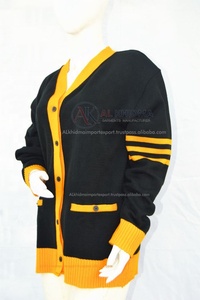 <b>Black</b> Yellow Gold Solid Winter University Staff School <b>Cardigan</b> Sweater Unisex V Neck Button Front Computer Knitted Custom Logo - Product Image 2