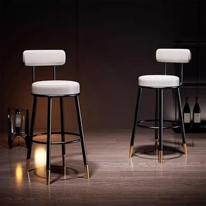 Metal <b>Bar</b> Chairs, Indoor <b>Outdoor</b>, Stackable, Matte White Leather <b>Bar</b> Chair Counter Height <b>Bar</b> Chair <b>Set</b> Of 2 - Product Image 5