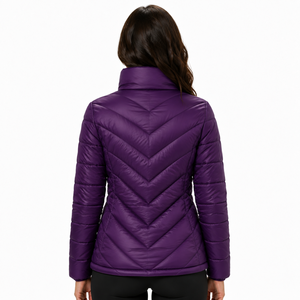 OUTDO Women's Purple <b>Quilted</b> Puffer <b>Jacket</b> Full Sleeve Stand Collar Zipper Closure Winter Wear Puffer <b>Jacket</b> for Women - Product Image 4