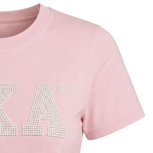 Camiseta Rosa con Letras de Perlas para Mujer, Manga Corta, Algodón, Diseño Gráfico, Informal, a la Moda, para el Verano, Ropa Diaria - Product Image 3