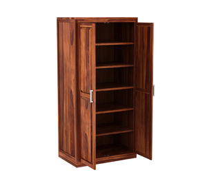 Organisateur de placard Nixon en bois massif, armoire à 2 portes (fini miel), armoire de chambre à coucher en bois avec 6 étagères de rangement - Product Image 4