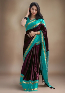 Sari traditionnel en coton et soie Gadwal tissé KV (Marron) - Tenue de soirée, infroissable et réversible - Product Image 4