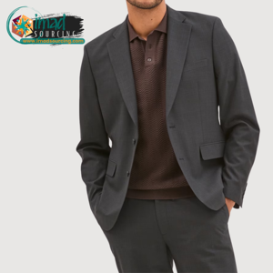 Costume d'affaires élégant pour homme en laine et polyester, col simple, infroissable, coupe droite, devant plat, ensemble de costume formel pour le bureau - Product Image 1