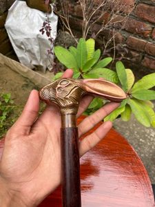 Canne de marche victorienne en bois massif avec poignée en forme de lapin, spirale en laiton, 37 pouces, décoration d'intérieur en bois - Product Image 2