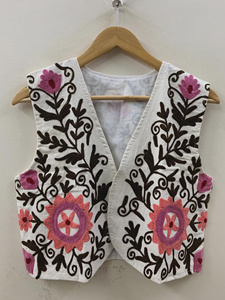 Vintage Suzani Embroidered Vest Handmade Boho Floral <b>Waistcoat</b> <b>Women's</b> Breathable Nitin Exports Festival Layering Vest Rajasthan - Product Image 3
