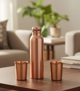 Minimal design copper water bottle modern hydration accessory for professional office <b>desk</b> lifestyle users - Product Image 5