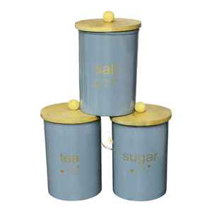 Lot de 3 boîtes de conservation alimentaire en métal écologiques, durables, fabriquées à la main, avec revêtement poudré et couvercles en bambou, hermétiques - Product Image 1