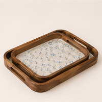 Plateau de service en teck écologique fait main, élégant, rectangulaire, décoratif, avec motif solide, décoration d'intérieur pour mariage