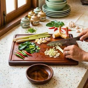 Planche à découper rectangulaire en acacia naturel, passe au lave-vaisselle, pour la préparation des aliments, le service et la cuisine quotidienne - Product Image 6