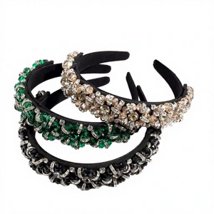 <b>Top</b> Selling Fashion Wide Rhinestone Fabric Hair Band for Women Elegant <b>Crystal</b> Headband for Party Wedding Daily Wear for Sale - Product Image 3
