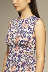 Vestido Casual de Verano para Mujer, Estampado Floral Azul, Mezcla de Algodón, Transpirable, para Uso Diario - Product Image 6