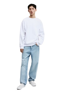 Muy Popular OEM ODM Personalizado Hombres Loose Fit Mezcla de algodón acanalado Tela blanca Manga completa Hombro caído Impreso XS - Product Image 2