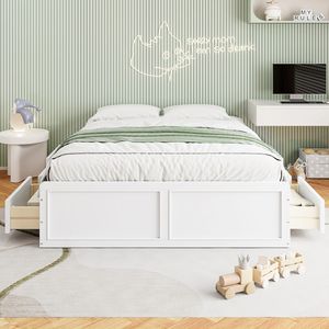 Telaio del letto con piattaforma in legno Queen Size bianco con 6 cassetti - Product Image 3