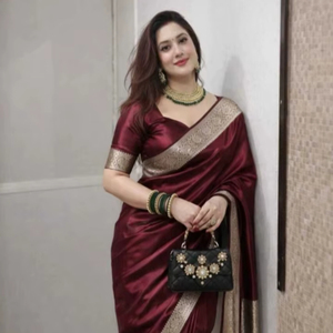 Sari indio de seda satinada estilo Bollywood - Product Image 1