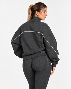 <b>Women's</b> Contrastline Full Zip Tracksuit Two Piece Casual Outfit Relaxed <b>Jacket</b> And Wide Leg Pants Matching Apparel Set Style - Product Image 4