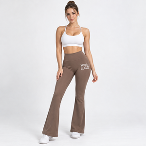 Pantalon de yoga côtelé à jambe large, texture côtelée, respirant, en maille, pour le sport et le loisir, fabrication OEM, vêtements de sport pour femmes sur mesure - Product Image 5