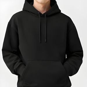 Sweat-shirt à capuche uni pour homme en polycoton molletonné 280 GSM, coupe classique, pour l'hiver, OEM ODM, vente en gros - Product Image 3