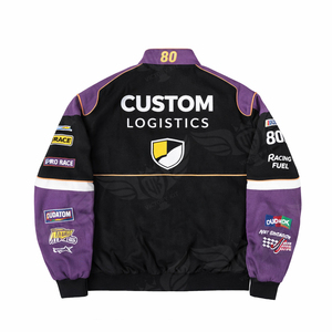 เสื้อแจ็คเก็ตแข่งรถปักโลโก้ตามสั่ง OEM พร้อมแพทช์ปักลายมอเตอร์สปอร์ต ทรงบอมเบอร์ สีตัดต่อ กระดุมแป๊ก สไตล์สตรีทแวร์ ขายส่ง - Product Image 6
