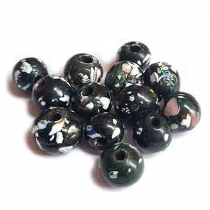 Perles de verre artisanales en gros, base noire, effet éclaboussures, points blancs multicolores, forme ovale, perles africaines pour bijoux - Product Image 1