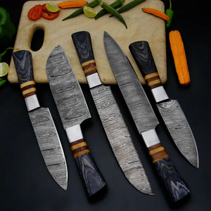 Ensemble de 5 couteaux de chef de luxe faits à la main en acier Damas 2026 avec lame droite et manche en bois ambidextre – Couteau de cuisine haut de gamme - Product Image 3