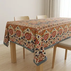 Mantel de Algodón con Estampado Floral Clásico, Rectangular, Lavable, Decoración para el Hogar - Product Image 1