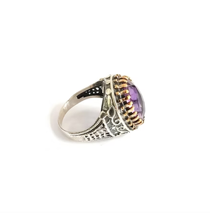 Bold Large Amethyst Stone <b>Ring</b> Sterling <b>Silver</b> Vintage Style <b>Statement</b> <b>Ring</b> Handmade Designer Jewelry - Product Image 3