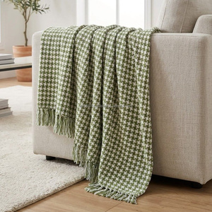 Couverture décorative en coton pied-de-poule gris foncé tissée, style minimaliste, avec franges, pour canapé, export B2B - Product Image 5