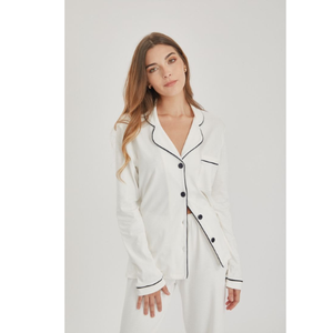 OEM ODM Private <b>Label</b> Manufacturing Vietnam Factory Custom Women Pajamas Long Sleeve Set Organic Cotton Breathable Sleepwear - Product Image 5
