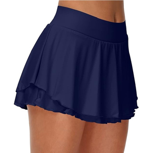 Mini-jupe plissée taille haute pour femme, qualité supérieure, couleur unie, respirante, style sportif, en mousseline de soie bleu marine, idéale pour l'été - Product Image 1
