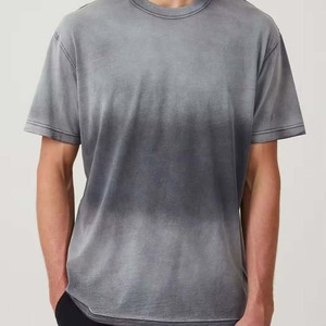 Camiseta de Manga Corta para Hombre, Cuello Redondo, Teñido Degradado, Tejido de Punto, Corte Holgado, Estilo Casual, Vintage, 100% Algodón - Product Image 4