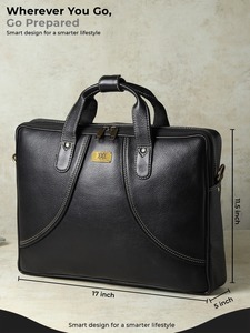WRIZA Bolso para portátil de cuero genuino de primera calidad para hombre |   Bolso de mensajero profesional para oficina de 15,6 pulgadas con asa grande y duradera, color negro - Product Image 4