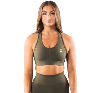 Olive Green Women's <b>Cross</b> Back Sports Bra Breathable Stretch Workout Crop <b>Top</b> for Yoga Gym Running Fitness Training Activewear - Product Image 1