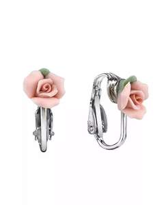 Orecchini a Clip rosa in porcellana color argento | 2028 - Product Image 1