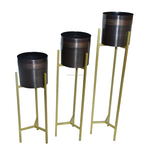 Black Metal Planter With Arched Gold Stand with Stand for Indoor Plants Elegant Home Balcony <b>Garden</b> Bathroom Kitchen Office - Product Image 4