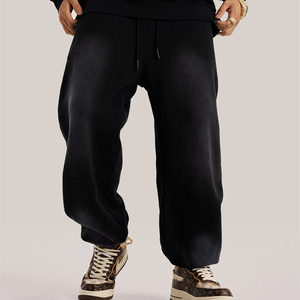 Pantalon de survêtement en coton noir pour homme, taille élastique avec cordon de serrage, décontracté, pour l'automne - Product Image 5
