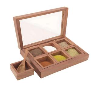 Caja de Especias de Madera Hecha a Mano, Sostenible, Rectangular, Organizador de Almacenamiento para Cocina, India - Product Image 1