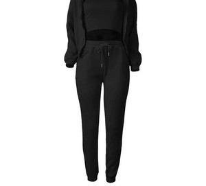 Women French Terry Hooded Tracksuit Set with Button Neck Sweatshirt <b>Slim</b> <b>Fit</b> <b>Jogger</b> Pants for Casual Fitness Wear Wholesale - Product Image 5