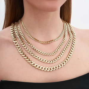 Solid 18K Real Gold Plated Miami Chain Necklace Zinc Alloy Link Chain For Unisex Daily Wear Jewelry Gift - Product Image 3