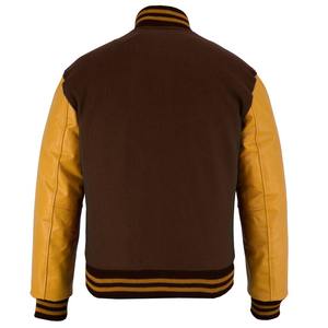 Chaqueta Varsity de Lana Marrón con Mangas Doradas y Cuello Alto, Tallas Grandes, 100% Alta Calidad, Bajo MOQ, Precio Bajo, Invierno 2026, OEM, Superventas - Product Image 2