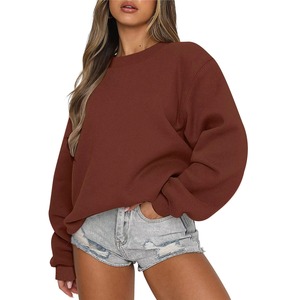 Sudadera Casual de Mujer Oversize con Cuello Redondo y Forro Polar, Color Liso, Hombro Caído, Manga Larga, Tejido de Algodón, para Otoño - Product Image 2