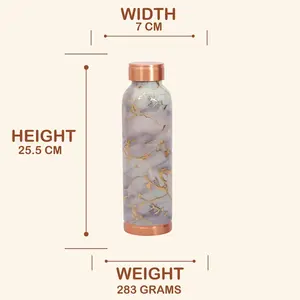 Botella de cobre premium para bebidas, elegante diseño floral, material de cobre, estampado Meena, color azul, acabado brillante, altura 25.5 cm - Product Image 4